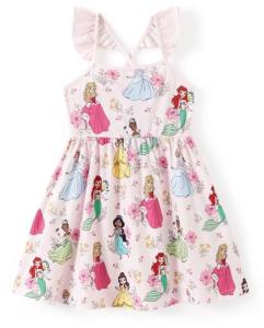 Disney Princess Toddler Girls Dress Light Pink Ruffle Sleeveless Criss Cross Strap Floral Print Sundress Birthday Kids Summer Outfit Clothes 4-5T
