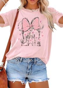 Women Magic Kingdom Shirt Castle Graphic Shirts Casual Family Vacation Holiday T Shirt Cute Short Sleeve Tee Top Pink