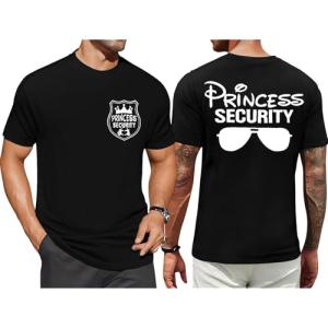 FRYAID Princess Security Team Shirt Men Magical T-Shirt Magic Kingdom Tees Dad Birthday Party Family Trip Short Sleeve Tops Black