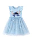 Disney Lilo & Stitch Toddler to Teen Girl Dresses Ruffle Short Sleeve Tutu Sparkle Tulle Skirt Summer Mesh Clothes Birthday Party Gift Theme Park Costume Casual Outfit Holiday Decoration Blue 6-7 Y