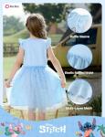 Disney Lilo & Stitch Toddler to Teen Girl Dresses Ruffle Short Sleeve Tutu Sparkle Tulle Skirt Summer Mesh Clothes Birthday Party Gift Theme Park Costume Casual Outfit Holiday Decoration Blue 6-7 Y