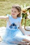 Disney Lilo & Stitch Toddler to Teen Girl Dresses Ruffle Short Sleeve Tutu Sparkle Tulle Skirt Summer Mesh Clothes Birthday Party Gift Theme Park Costume Casual Outfit Holiday Decoration Blue 6-7 Y