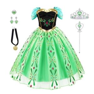 AHLPO Princess Dress Up for Girls Halloween Cosplay Princess Costume Luxury Green Fancy Dress Christmas Birthday Party Outfit