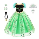 AHLPO Princess Dress Up for Girls Halloween Cosplay Princess Costume Luxury Green Fancy Dress Christmas Birthday Party Outfit