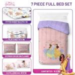 Jay Franco Kids Comforter Set Includes Sheets and Pillow Covers - Soft and Cozy Bed Set for Stylish Room Decor, Pink – Disney Princess, 7 Piece Full