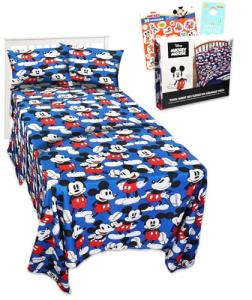Disney Mickey Mouse Twin Bedding Set for Toddlers - Bundle Includes Mickey Mouse Sheets with Flat Sheet, Fitted Sheet, and Pillowcase for Twin Bed Plus Stickers, More | Mickey Mouse Bedroom Decor