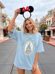 jusgai Magic Kingdom Tshirts for Women Cute Castle Shirt Oversized Bows Graphic Tee Family Vacation Short Sleeve Tops(Blue,Large)