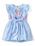 Disney Frozen Elsa Toddler Girl Romper With Tulle Skirt Overlay Blue Snowflake Print Ruffle Sleeve Tie Waist Bow Birthday Summer Jumpsuit 5-6Y