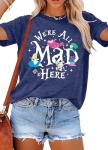Magical Shirt Women Magic Princess T-Shirt We're All Mad Here Fairy Graphic Shirts Vacation Party Casual Short Sleeve Top Blue