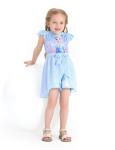 Disney Frozen Elsa Toddler Girl Romper With Tulle Skirt Overlay Blue Snowflake Print Ruffle Sleeve Tie Waist Bow Birthday Summer Jumpsuit 5-6Y