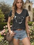 Magical T Shirt Women Believe in Magic Tees Cute Graphic Printed V Neck Tee Family Vacation Trip Short Sleeve Shirt Top（XX-Large,Dark Grey