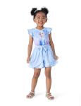 Disney Frozen Elsa Toddler Girl Romper With Tulle Skirt Overlay Blue Snowflake Print Ruffle Sleeve Tie Waist Bow Birthday Summer Jumpsuit 5-6Y