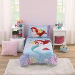 Disney The Little Mermaid Be Fearless Aqua, Lavender, and Orange Ariel 4 Piece Toddler Bed Set - Comforter, Fitted Bottom Sheet, Flat Top Sheet, and Reversible Pillowcase