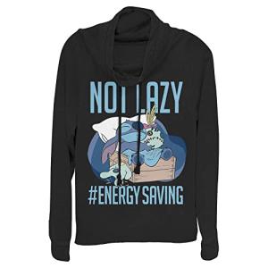 Disney Lilo & Stitch Not Lazy, Saving Energy Cowl Neck Pullover Hoodie for Women - Long Sleeve - Cozy Wear Black