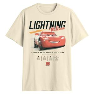 Disney Pixar Cars Lightning McQueen Stats Adult T-Shirt(Off White,X-Large)