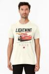 Disney Pixar Cars Lightning McQueen Stats Adult T-Shirt(Off White,X-Large)