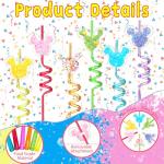 24 Glitter Mouse Ear Party Favors-Reusable Drinking Straws-Birthday Oh Twodles Party Supplies- Plastic Straws for Boys Girls Party Decorations,Princess Theme Crazy Silly Straw with 2 Cleaning Brushes