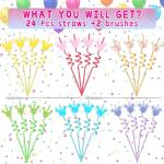 24 Glitter Mouse Ear Party Favors-Reusable Drinking Straws-Birthday Oh Twodles Party Supplies- Plastic Straws for Boys Girls Party Decorations,Princess Theme Crazy Silly Straw with 2 Cleaning Brushes