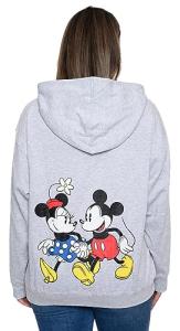 Disney Hoodie Womens Mickey & Minnie Mouse Print Zip Up (Light Grey, Large)