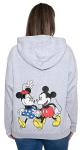 Disney Hoodie Womens Mickey & Minnie Mouse Print Zip Up (Light Grey, Large)