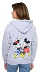 Disney Hoodie Womens Mickey & Minnie Mouse Print Zip Up (Light Grey, Large)