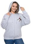 Disney Hoodie Womens Mickey & Minnie Mouse Print Zip Up (Light Grey, Large)