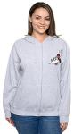 Disney Hoodie Womens Mickey & Minnie Mouse Print Zip Up (Light Grey, Large)