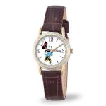 Minnie Mouse Watch for Women – Stylish Minnie Mouse Watches for Women, Gift for Watch Lovers, Elegant & Fun Timepiece – Brown Leather Strap, Silver Case, White Dial, Gold Bezel