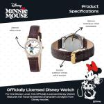 Minnie Mouse Watch for Women – Stylish Minnie Mouse Watches for Women, Gift for Watch Lovers, Elegant & Fun Timepiece – Brown Leather Strap, Silver Case, White Dial, Gold Bezel