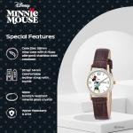 Minnie Mouse Watch for Women – Stylish Minnie Mouse Watches for Women, Gift for Watch Lovers, Elegant & Fun Timepiece – Brown Leather Strap, Silver Case, White Dial, Gold Bezel