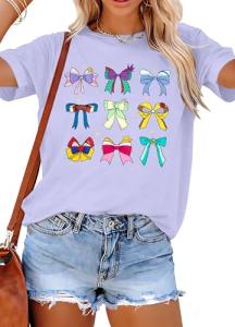 Magic Kingdom Shirts for Women Bow Shirt Coquette Aesthetic Tshirt Princess Tee Oversized Holiday Vacation Tops Purple