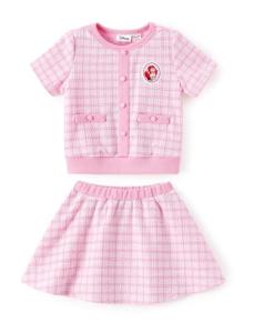 Disney Princess Ariel Big Girls’ 2 Piece Outfit Light Pink Short Sleeve Character Print Button Knit Top & Tweed Skirt Set Birthday Party Kids Dress Costume Summer Holiday Clothes Gift 8-9 Years