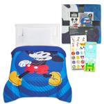 Disney Mickey Mouse Bedspread Twin Set for Kids - Bundle with Mickey Mouse Quilted Bedspread for Twin Bed Plus Stickers, More | Mickey Mouse Twin Bedding Set for Boys