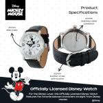 Disney Officially Licensed Mickey Mouse Watch for Men – Classic Mickey Mouse Watch, Gift Fans & Collectors – Articulating Hands, White Dial, Silver Case, Black Leather Strap