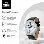 Disney Officially Licensed Mickey Mouse Watch for Men – Classic Mickey Mouse Watch, Gift Fans & Collectors – Articulating Hands, White Dial, Silver Case, Black Leather Strap