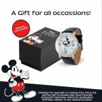 Disney Officially Licensed Mickey Mouse Watch for Men – Classic Mickey Mouse Watch, Gift Fans & Collectors – Articulating Hands, White Dial, Silver Case, Black Leather Strap