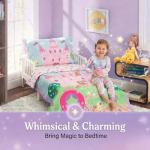 EVERYDAY KIDS 4 Piece Toddler Bedding Set -Princess Storyland- Includes Comforter, Flat Sheet, Fitted Sheet and Reversible Pillowcase
