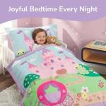 EVERYDAY KIDS 4 Piece Toddler Bedding Set -Princess Storyland- Includes Comforter, Flat Sheet, Fitted Sheet and Reversible Pillowcase