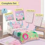 EVERYDAY KIDS 4 Piece Toddler Bedding Set -Princess Storyland- Includes Comforter, Flat Sheet, Fitted Sheet and Reversible Pillowcase