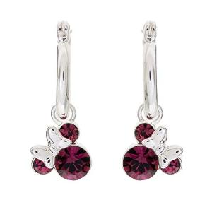 Disney Minnie Mouse Jewelry, February Crystal Birthstone Silver Plated Hoop Earrings, Latch Back