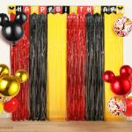 Cartoon Mouse Birthday Decorations, 2 Pack Cute Mouse Party Photo Booth Props, Black Red Yellow Teal Fringe Curtains Tinsel Photo Streamers Backdrop for Cartoon Mouse Birthday Party Supplies