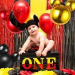 Cartoon Mouse Birthday Decorations, 2 Pack Cute Mouse Party Photo Booth Props, Black Red Yellow Teal Fringe Curtains Tinsel Photo Streamers Backdrop for Cartoon Mouse Birthday Party Supplies