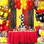 Cartoon Mouse Birthday Decorations, 2 Pack Cute Mouse Party Photo Booth Props, Black Red Yellow Teal Fringe Curtains Tinsel Photo Streamers Backdrop for Cartoon Mouse Birthday Party Supplies