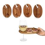 PICNIC TIME Disney Mickey Mouse Wine Appetizer Plate Set of 4 with Glass Holder, Acacia Wood Cocktail Plates for Cheese Charcuterie and Entertaining with Cutout Wine Slot, (Acacia Wood)