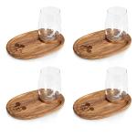 PICNIC TIME Disney Mickey Mouse Wine Appetizer Plate Set of 4 with Glass Holder, Acacia Wood Cocktail Plates for Cheese Charcuterie and Entertaining with Cutout Wine Slot, (Acacia Wood)