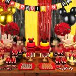 Cartoon Mouse Birthday Decorations, 2 Pack Cute Mouse Party Photo Booth Props, Black Red Yellow Teal Fringe Curtains Tinsel Photo Streamers Backdrop for Cartoon Mouse Birthday Party Supplies
