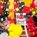 Cartoon Mouse Birthday Decorations, 2 Pack Cute Mouse Party Photo Booth Props, Black Red Yellow Teal Fringe Curtains Tinsel Photo Streamers Backdrop for Cartoon Mouse Birthday Party Supplies