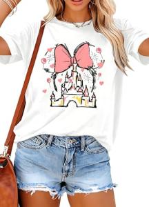 Women Magic Kingdom Shirt Castle Graphic Shirts Casual Family Vacation Holiday T Shirt Cute Short Sleeve Tee Top White