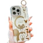 AYABUCO for iPhone 15 Pro Case, Cute Cartoon Mouse Pattern with Wrist Strap Kickstand, Glitter Bling IMD Design, Soft TPU Shockproof Full-Body Protection, for Girls & Women