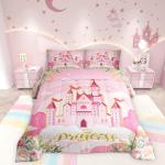 Manfei Kids Princess Comforter Set Bed in a Bag Twin Size 2 Piece Soft Cute Pink Princess Castle Girls Bedding Set (1 Comforter, 1 Pillowcase)